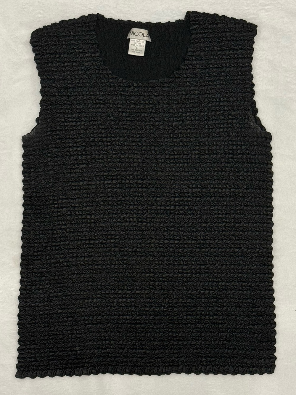 Vintage Nicola Women’s Black Crinkle Stretch Textured Sleeveless Top Size Large